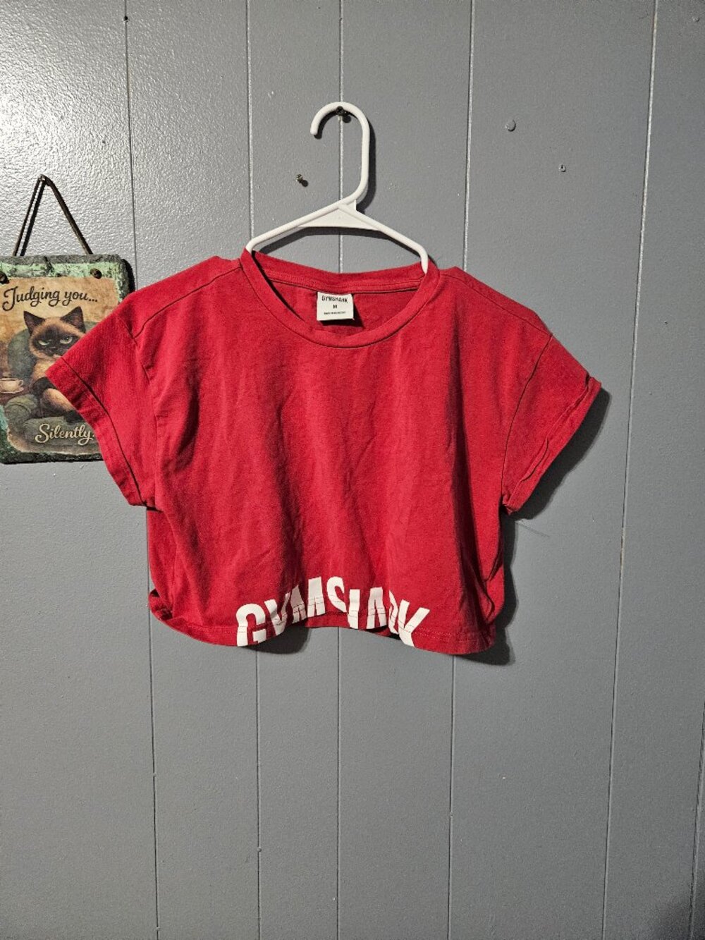 Gymshark Red Crop Top Size M Athletic Logo Tee